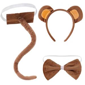 lot 9169 image: obmwang 3 Pieces Monkey Costume Set Monkey Ears Headband Bow tie and Tail Animal Monkey Accessories for Halloween Dress Up Party