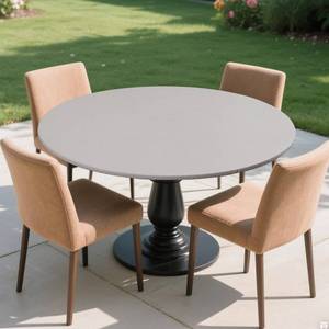 lot 9174 image: Round Fitted Tablecloth with Elastic Edge,Flannel Backed Vinyl Tablecloths, Wipeable Waterproof Plastic Table Cloth Fits 45 - 56 Round Table for Dining, Camping, Indoor and Outdoor, Light Gray