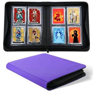 lot 9176 image: Top Loader Binder 4 Pocket, WITHYU PU Leather Card Binder Top Loader with 128 Pockets, Ringless Card Holder Trading Card Binder Toploader Album for TCG MTG Sports (Purple)