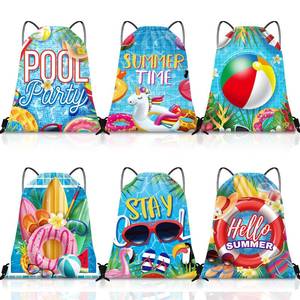 lot 9179 image: Kacctyen 6 Pcs Pool Beach Drawstring Bags Summer Drawstring Backpack Beach Ball String Birthday Bag Pool Party Decoration (Classic)
