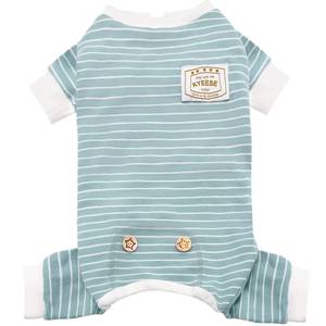 lot 9180 image: KYEESE Dog Pajamas Soft 4 Legs Doggie Jammies Striped Dog PJS Pet Jumpsuit Lightweight Puppy PJS Clothes Breathable Pajamas Stretchable Outfit Cozy Onesie Sleepwear for Summer, Green Striped, Small
