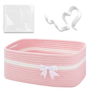lot 9181 image: OIAHOMY Large Woven Storage Basket with Handles for Nursery Living Room Shelves, Bow Basket for Gifts Empty with Gift Bags and Ribbons for Baby Showers Pet Toy Bin - Pink