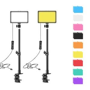 lot 9189 image: 2 Pack Streaming Key Light with Desk Stand C-Clamp Stand Dimmable Video Panel Light for Video Recording Conference Webcam Laptop Zoom