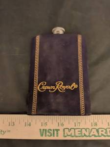 lot 12 image: Crown Royal Purple Fabric Flask with Gold Stitching