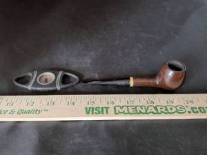 lot 16 image: Briar Tobacco Pipe with Cigar Cutter and Colorful Fashion Earrings Lot