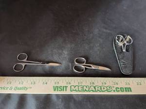 lot 28 image: Stainless Steel Scissors Set with Leather Pouch