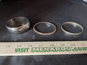 lot 35 image: Set of 3 Bangle Bracelets - Hammered Silver-Tone, Rhinestone, and Slim Metal