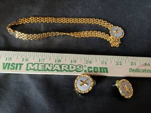 lot 59 image: Gold-Tone Panther Link Necklace and Earring Set with Logo Medallion