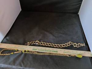 lot 65 image: Mixed Chain Jewelry Lot - Curb Link Bracelet and Gold-Tone Necklaces with Green Stone Pendant