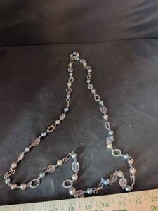 lot 95 image: Long Gray Faux Pearl and Crystal Bead Station Necklace
