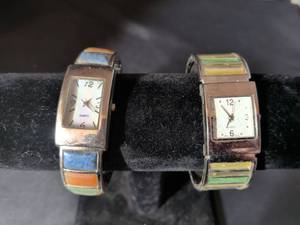 lot 117 image: Set of 2 Stone Inlay Bangle Quartz Watches