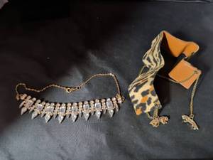 lot 123 image: Crystal Rhinestone Bib Necklace and Leopard Print