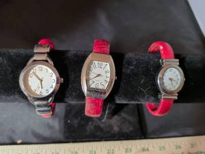 lot 149 image: Set of 3 Womens Quartz Watches with Red Bands