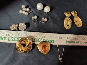 lot 153 image: Mixed Costume Earrings Lot - Pearl, Gold Tone and Stone Accent Styles
