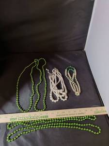 lot 157 image: Beaded Necklace Lot - Green and Faux Pearl Strands