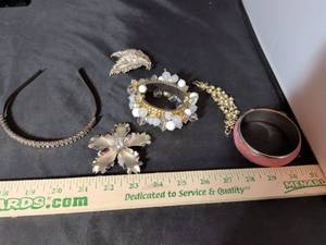 lot 178 image: Mixed Costume Jewelry Lot - Brooches, Bracelets, Headband and Bangle