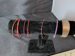 lot 185 image: Mixed Enamel and Metal Bangle Bracelet Set