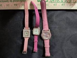lot 189 image: Set of 3 Womens Pink Quartz Watches with Crystal Accents