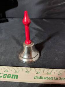 lot 193 image: Silver Metal Hand Bell with Red Handle