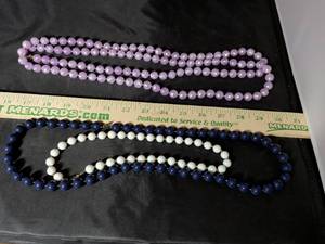 lot 221 image: Set of Two Beaded Necklaces - Lavender and Navy Blue & White