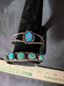 lot 222 image: Native American Sterling Silver Turquoise Cuff Bracelet Set