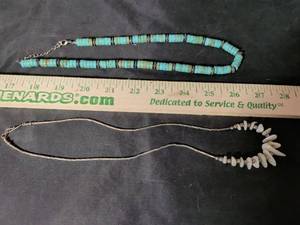 lot 228 image: Turquoise Heishi Bead and Shell Chip Necklace Set