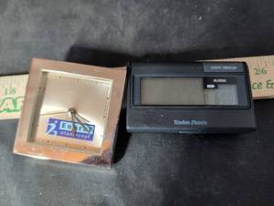 lot 240 image: Radio Shack LCD Alarm Clock & Enbrel Promotional Desk Clock Set