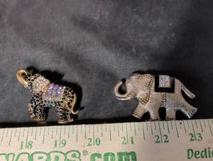 lot 251 image: Elephant Brooch Pin Set of Two Rhinestone Crystal Costume Jewelry