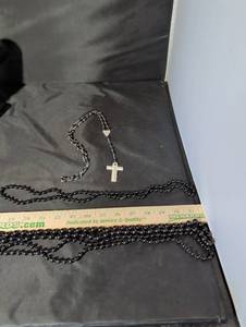lot 258 image: Black Bead Necklaces with Cross Rosary Set