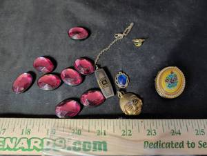 lot 269 image: Mixed Costume Jewelry Lot with Pink Rhinestone Buttons and Assorted Charms