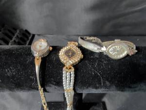 lot 290 image: Lot of 3 Ladies Dress Watches - Croton Lady Electra, Crystal Pearl Bracelet Watch & Two-Tone Bangle Quartz Watch