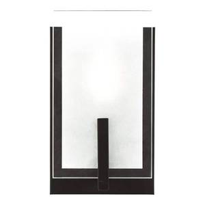 lot 15958 image: Studio Syll 1-Light Midnight Black Wall Sconce with Clear Highlighted Satin Etched Glass Shade