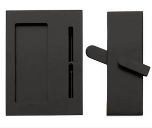 lot 15964 image: Modern Rectangular Barn Door Privacy Lock & Flush Pull with Integrated Strike - Flat Black Finish