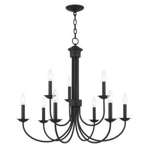 42687-04 Livex Lighting Estate, 9 Light Chandelier in Farmhouse Style, 30 Inches wide by 27 Inches high, Black Finish