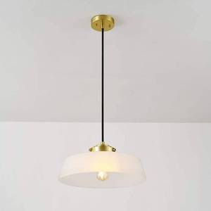 lot 15998 image: 60-Watt 1-Light Brass Shaded Pendant Light with Frosted Glass Shade