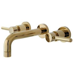 lot 16002 image: Kingston Brass KS8122DL Concord Double-Handle 3-Hole Wall Mount Bathroom Faucet in Polished Brass