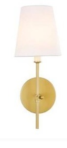 lot 16033 image: One Light Wall Sconce in Brass and White shade by Elegant Lighting
