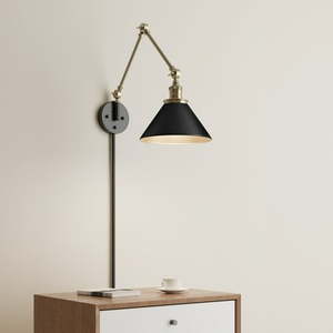 lot 16076 image: Millennium Lighting Edward 1 Light Swing Arm Sconce Matte BlackVintage Brass