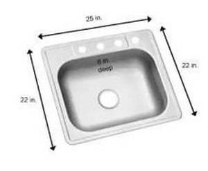 lot 16083 image: 25 in. Drop-In Single Bowl Stainless Steel Kitchen Sink