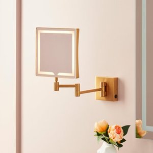lot 16112 image: Signature Hardware SH662010BG Norabel 7-78  W X 12-716  H Modern Square Framed Bathroom Wall Mirror, Brushed Gold