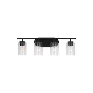 lot 16127 image: Oslo 27.5 in. 4-Light Midnight Black Contemporary Transitional Dimmable Bath Vanity Light with Clear Seeded Glass Shades