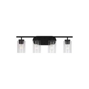 lot 16134 image: Oslo 27.5 in. 4-Light Midnight Black Contemporary Transitional Dimmable Bath Vanity Light with Clear Seeded Glass Shades