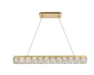 lot 16153 image: Elegant Lighting Valetta 37 Inch Wide LED Crystal Linear Chandelier with Clear Royal Cut Crystals, Gold