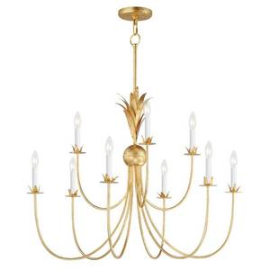 lot 16158 image: 2889GL Maxim Lighting Paloma 9 Light Chandelier, 28 Inches Tall and 36 Inches Wide, Gold Leaf Finish