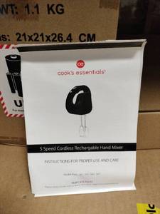 lot 10019 image: Cooks Essentials 5 Speed Cordless Rechargable Hand Mixer - Retail - $39.99