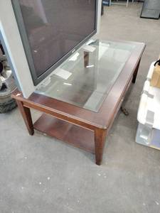 lot 60769 image: Wooden Coffee Table With Glass Top Insert and Bottom Shelf