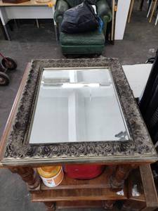 lot 60776 image: Vintage rectangular wall mirror with a decorative dark, ornate frame