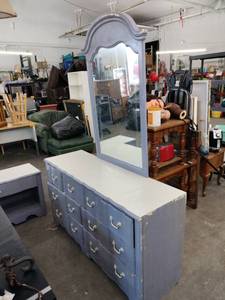 lot 60777 image: vintage French Provincial style dresser and mirror set