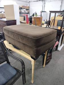 lot 60829 image: Nailhead Trim Dark Brown Velvet Ottoman