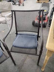 lot 60830 image: dark brown mesh metal patio chair with Blue Cushion - Set of 2